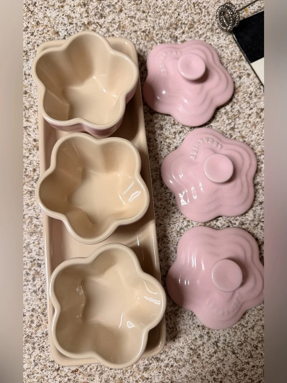 Le Creuset Pink Flower Canister Set with Tray